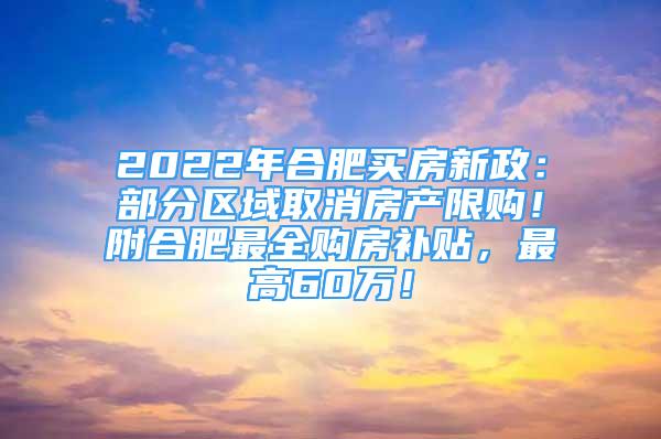 2022年合肥买房新政：部分区域取消房产限购！附合肥最全购房补贴，最高60万！