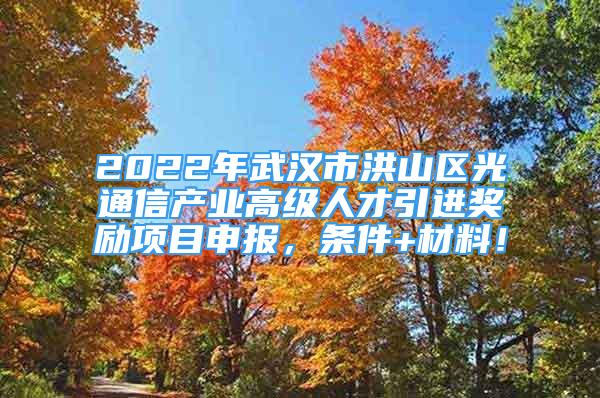 2022年武汉市洪山区光通信产业高级人才引进奖励项目申报，条件+材料！