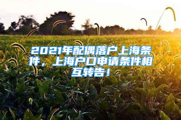 2021年配偶落户上海条件，上海户口申请条件相互转告！