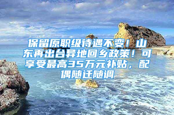 保留原职级待遇不变！山东再出台异地回乡政策！可享受最高35万元补贴，配偶随迁随调