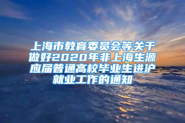 上海市教育委员会等关于做好2020年非上海生源应届普通高校毕业生进沪就业工作的通知