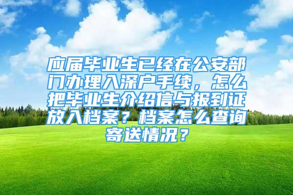 应届毕业生已经在公安部门办理入深户手续，怎么把毕业生介绍信与报到证放入档案？档案怎么查询寄送情况？