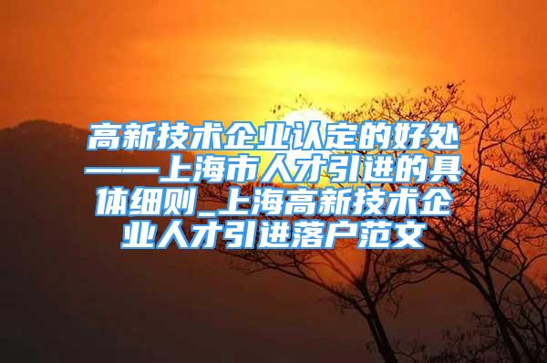 高新技术企业认定的好处——上海市人才引进的具体细则_上海高新技术企业人才引进落户范文