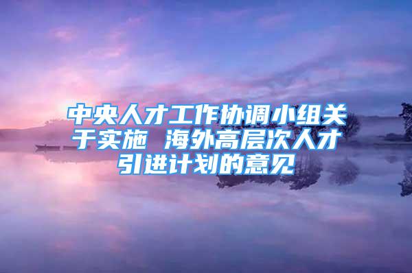 中央人才工作协调小组关于实施 海外高层次人才引进计划的意见