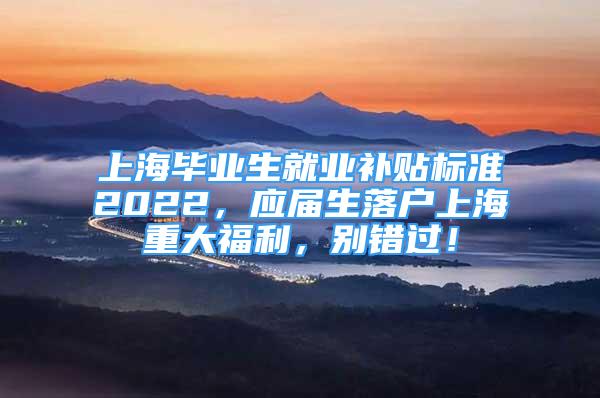 上海毕业生就业补贴标准2022，应届生落户上海重大福利，别错过！