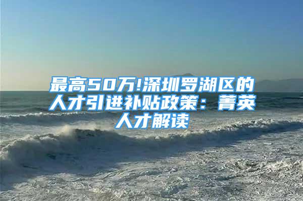 最高50万!深圳罗湖区的人才引进补贴政策：菁英人才解读