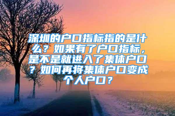 深圳的户口指标指的是什么？如果有了户口指标，是不是就进入了集体户口？如何再将集体户口变成个人户口？