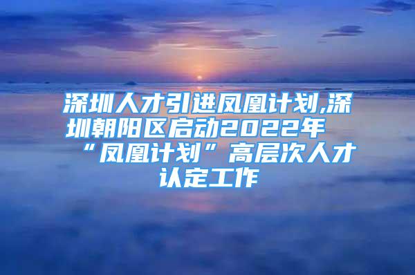 深圳人才引进凤凰计划,深圳朝阳区启动2022年“凤凰计划”高层次人才认定工作