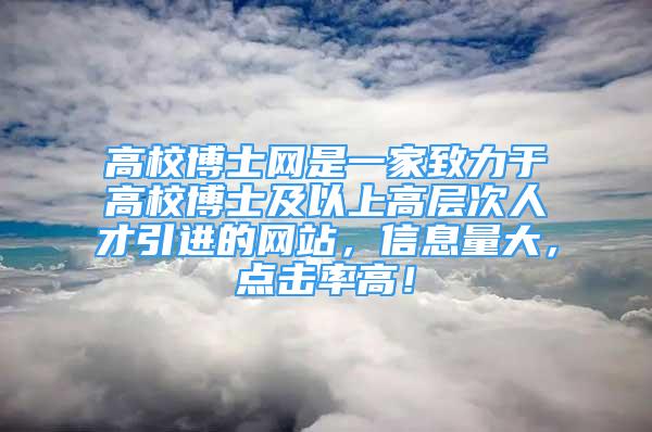 高校博士网是一家致力于高校博士及以上高层次人才引进的网站，信息量大，点击率高！