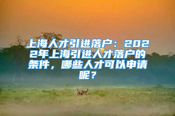 上海人才引进落户：2022年上海引进人才落户的条件，哪些人才可以申请呢？