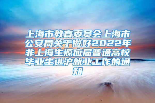 上海市教育委员会上海市公安局关于做好2022年非上海生源应届普通高校毕业生进沪就业工作的通知