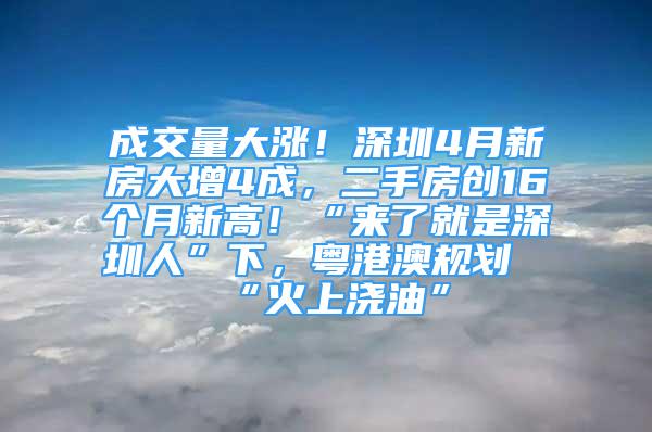 成交量大涨！深圳4月新房大增4成，二手房创16个月新高！“来了就是深圳人”下，粤港澳规划“火上浇油”