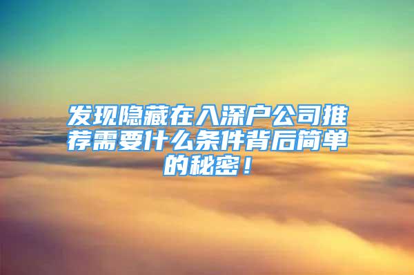 发现隐藏在入深户公司推荐需要什么条件背后简单的秘密！