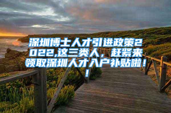 深圳博士人才引进政策2022,这三类人，赶紧来领取深圳人才入户补贴啦！！