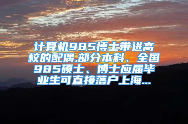 计算机985博士带进高校的配偶,部分本科、全国985硕士、博士应届毕业生可直接落户上海...