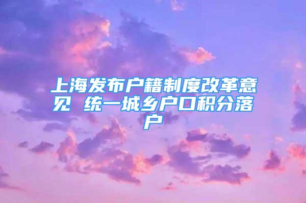 上海发布户籍制度改革意见 统一城乡户口积分落户