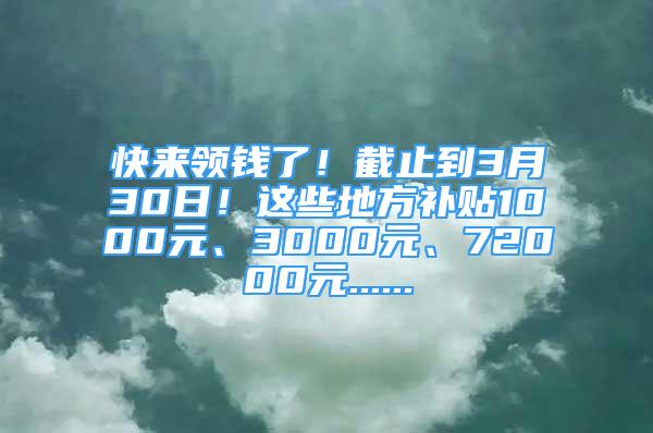 快来领钱了！截止到3月30日！这些地方补贴1000元、3000元、72000元......