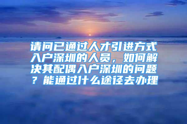 请问已通过人才引进方式入户深圳的人员，如何解决其配偶入户深圳的问题？能通过什么途径去办理