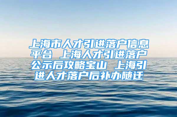 上海市人才引进落户信息平台 上海人才引进落户公示后攻略宝山 上海引进人才落户后补办随迁