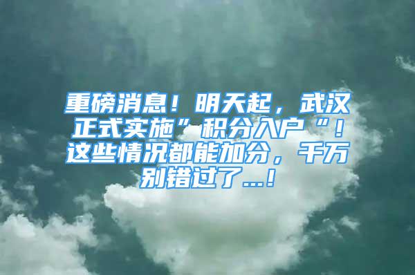 重磅消息！明天起，武汉正式实施”积分入户“！这些情况都能加分，千万别错过了...！