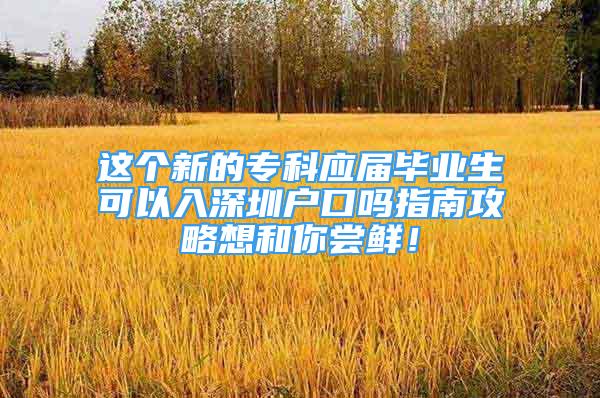 这个新的专科应届毕业生可以入深圳户口吗指南攻略想和你尝鲜！