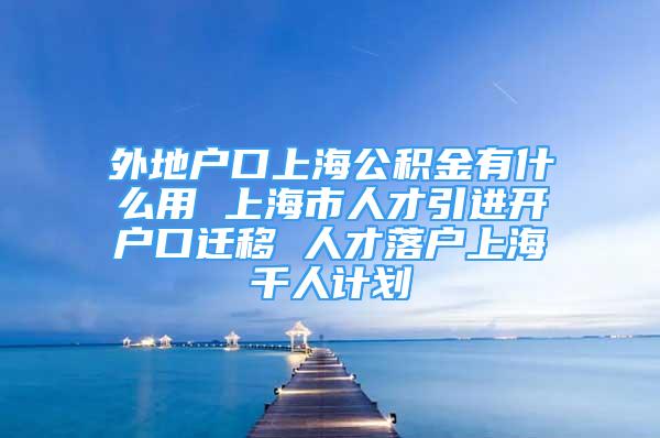 外地户口上海公积金有什么用 上海市人才引进开户口迁移 人才落户上海千人计划