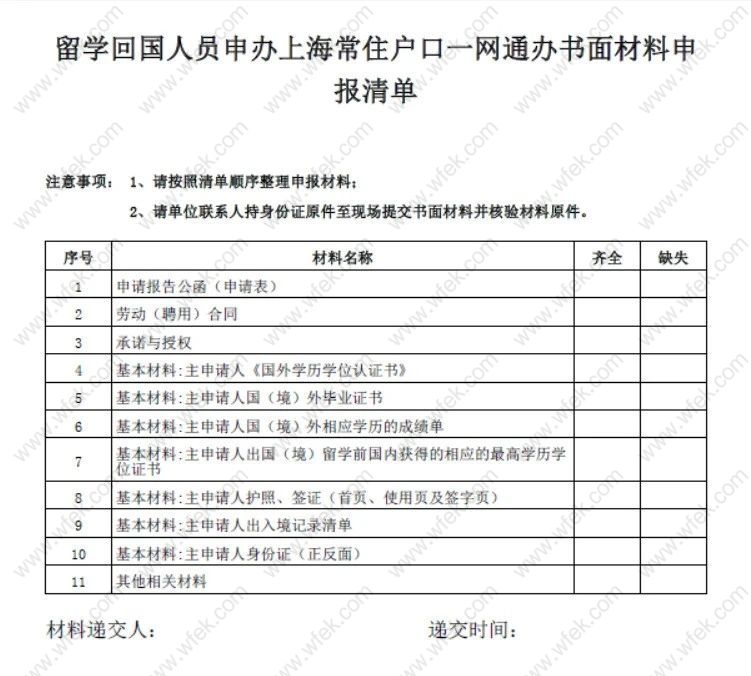 留学生落户申请材料