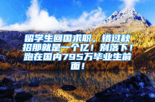 留学生回国求职，错过秋招那就是一个亿！别落下！跑在国内795万毕业生前面！