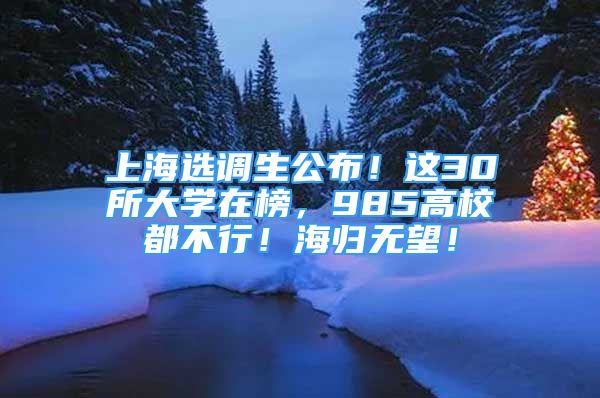 上海选调生公布！这30所大学在榜，985高校都不行！海归无望！