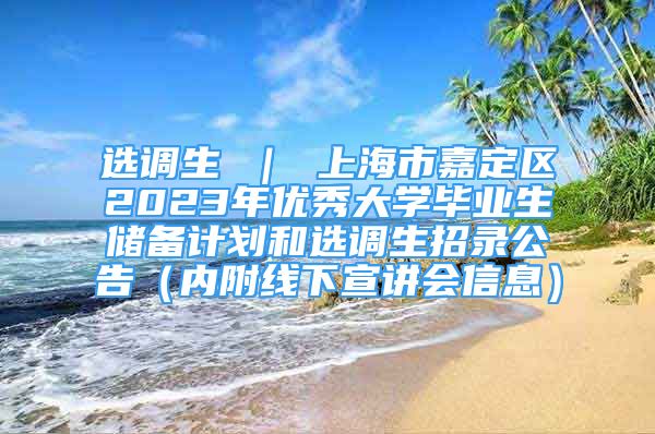 选调生 ｜ 上海市嘉定区2023年优秀大学毕业生储备计划和选调生招录公告（内附线下宣讲会信息）