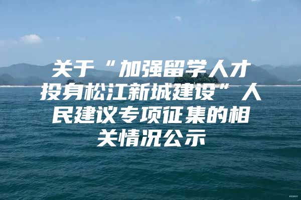 关于“加强留学人才投身松江新城建设”人民建议专项征集的相关情况公示