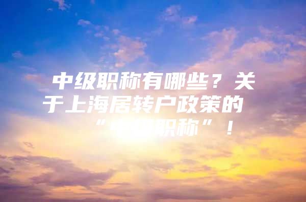 中级职称有哪些？关于上海居转户政策的“中级职称”！