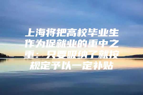 上海将把高校毕业生作为促就业的重中之重：只要吸纳了就按规定予以一定补贴